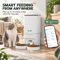 PawHut 7L Automatic Cat Feeder with App Control, 2.4G/5G WiFi, Timer, 15 Meals/Day, Dual Power, 10s Voice Recording, Anti-Clog(m-4)