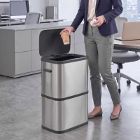 HOMCOM Poubelle de Cuisine 60 L en Acier Inoxydable avec Support à Sacs Couvercle à Fermeture Douce et Ouverture Tactile Argent(m-4)