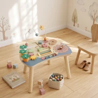 AIYAPLAY Table d'Activités en Bois pour Bébé 1-3 Ans 6 en 1 avec Engrenages, Labyrinthe de Perles, Horloge Rotative et Carottes(m-2)