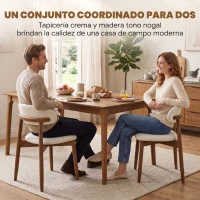 HOMCOM Juego de 2 Sillas de Comedor Tapizadas de Lino sin Brazos Respaldo Curvado Patas de Madera de Caucho Crema(m-4)