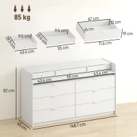 HOMCOM Chest of Drawers for Bedroom with LED Light & Charging Station, 9 Drawers Storage Unit/TV Stand, White(m-3)