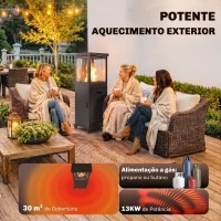 Outsunny Aquecedor a Gás para Terraço 13 kW Portátil a Propano Regulação Contínua Sistema Antiqueda 4 Rodas Preto(m-4)