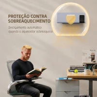 HOMCOM Aquecedor Elétrico de Parede 1000W/2000W com Ecrã LED Controlo Remoto Termostato Temporizador para Áreas de 15-20 m² 54,5x12x21,5 cm Cinzento(m-6)