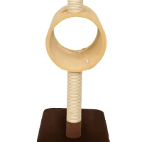 PawHut Krabpaal 104 cm, kattenboom in leeuwdesign met krabpalen, tunnel en hangende staart, voor katten tot 7 kg, lichtbruin(m-11)