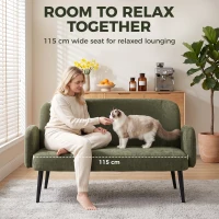 HOMCOM 132cm 2 Seater Sofa, Velvet Comfy Small Sofa Couch with Wide Seat, Thick Padding, Tapered Metal Legs, Green(m-6)