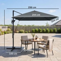Outsunny Ombrellone da Giardino 2.5x2.5 m a Braccio, Girevole a 360° con Manovella e Base a Croce, Grigio Scuro(m-3)