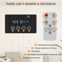 HOMCOM Calefactor Eléctrico de Pared 1000W/2000W Estufa con Pantalla LED y Mando a Distancia 54,5x12x21,5 cm Gris(m-5)