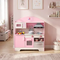 AIYAPLAY Kids Play Kitchen with Lights & Sounds, Pretend Play Toy set with Fabric Drawer, 5-Piece Accessories for 3-6 Years, Pink(m-9)