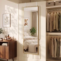 HOMCOM 40 x 110 cm Full Length Wall Mirror, Rectangular Mirror with Adjustable Hooks, Over the Door or Wall Mounted, Gold Tone(m-8)
