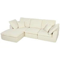HOMCOM Modulares Ecksofa mit wendbarer Ottomane, wolkenweiches Chenille-Sofa in L-Form, breite Sitzfläche, cremeweiß(m-11)