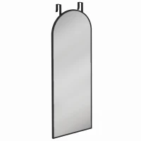 HOMCOM Oglindă de Perete Arcuită 110x40 cm, Ramă din Aluminiu, Cârlige, Design Modern, Negru(m-1)
