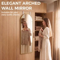 HOMCOM 40 x 110 cm Full Length Hanging Mirror, Arched Mirror with Adjustable Hooks, Over-the-Door or Wall-Mounted, Gold Tone(m-4)