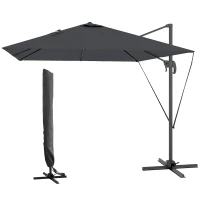 Outsunny Ombrellone da Giardino 2.5x2.5 m a Braccio, Girevole a 360° con Manovella e Base a Croce, Grigio Scuro(m-11)
