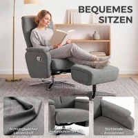 HOMCOM Handmatig verstelbare relaxstoel, loungestoel met hocker, donkergrijs(m-6)