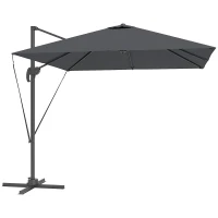 Outsunny Ombrellone da Giardino 2.5x2.5 m a Braccio, Girevole a 360° con Manovella e Base a Croce, Grigio Scuro(m-1)