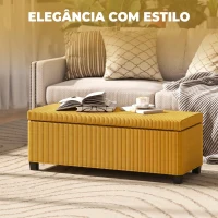 HOMCOM Banco com Arrumação 84 L 112x42x40 cm em Bombazina para Quarto e Sala Amarelo(m-4)