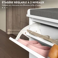 HOMCOM Banc à chaussures avec tiroir rabattable, coussin d'assise et étagère réglable, 80 x 26 x 48 cm, blanc(m-5)