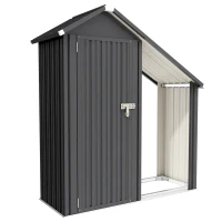 Outsunny 2 in 1 Galvanised Steel Firewood Shed, Outdoor Log Storage Shed with Tool Cabinet and Firewood Rack, Dark Grey(m-1)
