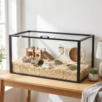 PawHut Jaula para Hámster Hábitat de Roedores Transparente con Vista Panorámica 360° Antimordiscos 105x51x51cm Negro(m-4)
