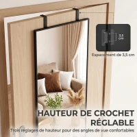 HOMCOM Miroir Mural Rectangulaire 110 x 40 cm, Crochets, Hauteurs Réglables, Verre Trempé, Cadre en Alliage d'Aluminium, Noir(m-5)