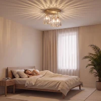 HOMCOM 3-Light Crystal Glass Ceiling Light, Triple Head with Dual Mounting, Modern Ceiling Lamp for Living Room, Gold Tone(m-7)