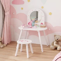 AIYAPLAY Penteadeira Infantil com Banco e Espelho, para Meninas, com Desenhos de Corações, para Crianças de 3-6 Anos, Branca(m-8)