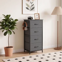 HOMCOM Chest of Drawers, Dresser with 4 Fabric Drawers, 4 Pockets, 2 Hooks and Steel Frame, Storage Unit, Grey(m-9)
