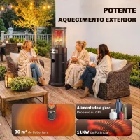 Outsunny Aquecedor de Gás para Pátio 11 kW Estufa de Exterior Portátil a Propano com Grelha de Proteção e Sistema Antitombo Preto(m-4)