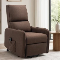 HOMCOM Sillón Relax Reclinable Eléctrico Levanta Personas de Tela Lino Control Remoto Asiento con Muelles Reposapiés Marrón(m-8)