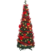 HOMCOM Árvore de Natal Artificial 180 cm com 150 Luzes LED 200 Ramos 11 Modos Bolas Fitas e Suporte Dobrável Verde e Vermelho(m-11)