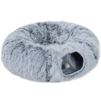 PawHut Túnel para Gatos 3 en 1 Cama Túnel para Gatos Plegable Cojín Lavable Entradas y Bola Colgante 90x80x27 cm Gris Claro(m-1)