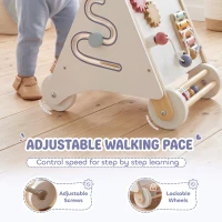 AIYAPLAY Wooden Baby Walker, Montessori Push Along Toy with 5 Blocks and Xylophone Mallet, Adjustable Speed for Toddlers 1.5-3Y(m-4)
