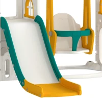 AIYAPLAY 7-in-1 peuterglijbaan met schommel, kinderspeelset in autodesign voor binnen en buiten, met stuur en claxon, wit(m-11)