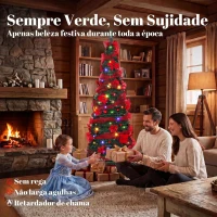 HOMCOM Árvore de Natal Artificial 180 cm com 150 Luzes LED 200 Ramos 11 Modos Bolas Fitas e Suporte Dobrável Verde e Vermelho(m-4)