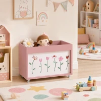 AIYAPLAY Cufăr pentru jucării copii 3-8 ani cu roți, 34,5 L, 15 kg, 50 x 30 x 33,5 cm, pentru dormitor, roz(m-8)