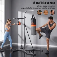 HOMCOM Freestanding Boxing Punch Bag & Speed ball Station, for Home Gym, Grey(m-4)