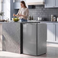 HOMCOM 85L Mini Freezer Countertop, Compact Freestanding Upright Freezer with Reversible Door, Removable Glass Shelves, Grey(m-14)