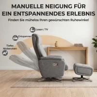 HOMCOM Handmatig verstelbare relaxstoel, loungestoel met hocker, donkergrijs(m-4)