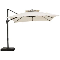 Outsunny Ombrellone a Sbalzo a Doppia Copertura con Manovella, Base a Croce e Pesi, 268x268x265 cm, Beige(m-1)