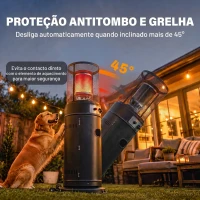 Outsunny Aquecedor de Gás para Pátio 11 kW Estufa de Exterior Portátil a Propano com Grelha de Proteção e Sistema Antitombo Preto(m-5)