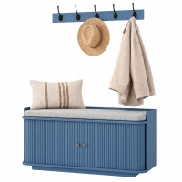 HOMCOM Hallway Storage Unit, Hallway Furniture Set with Shoe Storage Cabinet and 5 Hooks Coat Rack, Blue(m-15)
