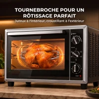 HOMCOM Mini-Four Électrique avec Broche Rotative 32L 1500W, Four à Convection Multifonction, Chaleur Tournante, Minuterie, Noir(m-6)