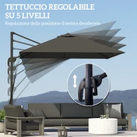 Outsunny Ombrellone da Giardino 2.5x2.5 m a Braccio, Girevole a 360° con Manovella e Base a Croce, Grigio Scuro(m-5)