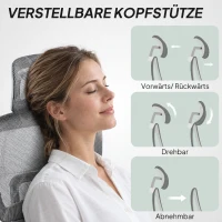 HOMCOM Bürostuhl, Ergonomischer Schreibtischstuhl mit Netzstoffbezug, verstellbar, rollbar, mit Armlehnen, Kopfstütze, Grau(m-9)