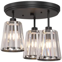 HOMCOM 3-Light Crystal Glass Ceiling Light, Triple Head with Dual Mounting, Modern Ceiling Lamp for Living Room, Black(m-14)