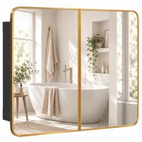 HOMCOM 76.2 x 11.6 x 61 cm Bathroom Mirror Cabinet, Wall Cabinet with Adjustable Shelves, Wall-Mounted or Recessed, Gold Tone(m-15)