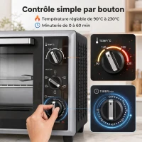 HOMCOM Mini-Four Électrique avec Broche Rotative 32L 1500W, Four à Convection Multifonction, Chaleur Tournante, Minuterie, Noir(m-7)