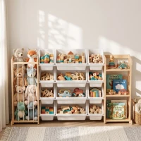 AIYAPLAY Estantería Infantil de Juguetes de Madera con 12 Cajas Organizador de Peluches 3 Estantes 146x39,5x88 cm Natural(m-8)
