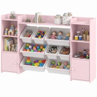 AIYAPLAY Kids Toy Organizers and Storage with 8 Removable Storage Bins and Bookshelf, Pink(m-15)