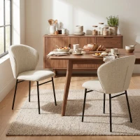 HOMCOM Set de 2 scaune de sufragerie șezut căptușit din material cu aspect de in picioare stabile din oțel design modern crem(m-8)
